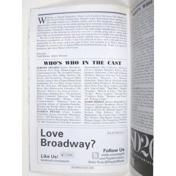 Dinner with Friends Playbill January 2014 Burns Marin Hinkle Jeremy Shamos - Picture 5 of 6